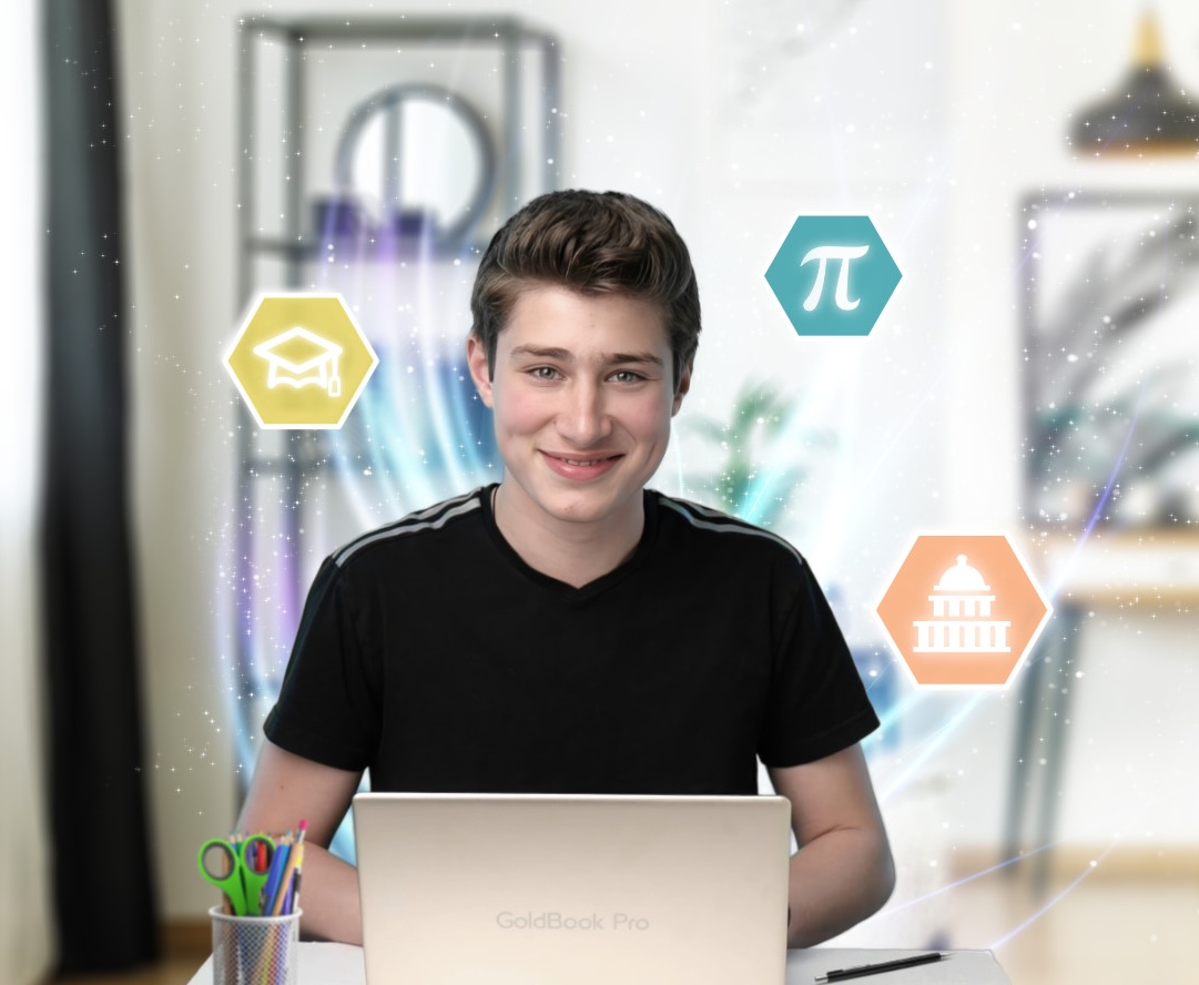 Smiling happy student homeschooling with Power Homeschool Acellus courses