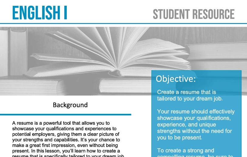 English I student worksheets