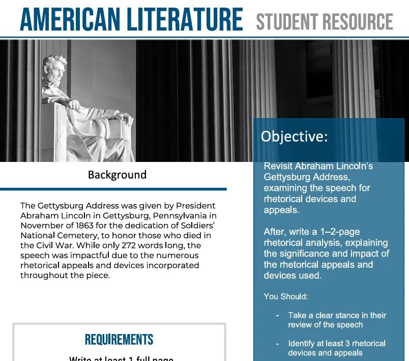 English III student worksheets