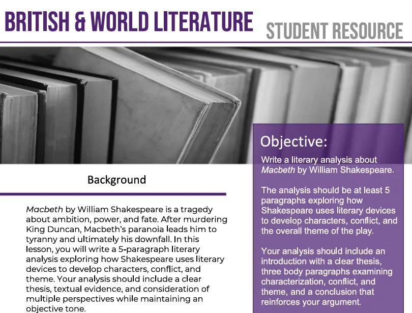 English IV student worksheets
